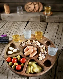 شات سرو چوبی گرد اماهوم (چوب گردو) Shot Serve Plate