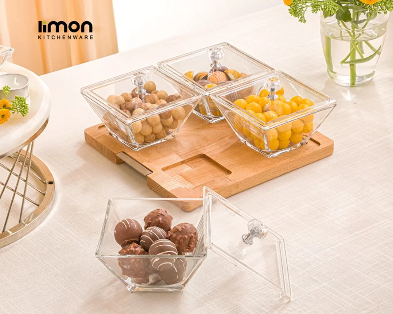 اردور خوری مربع دربدار پایه چوبی 4 عددی کد 2243