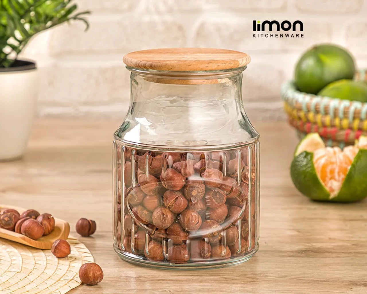 بانکه شیشه ای درب چوبی 1 لیتر کد 2262