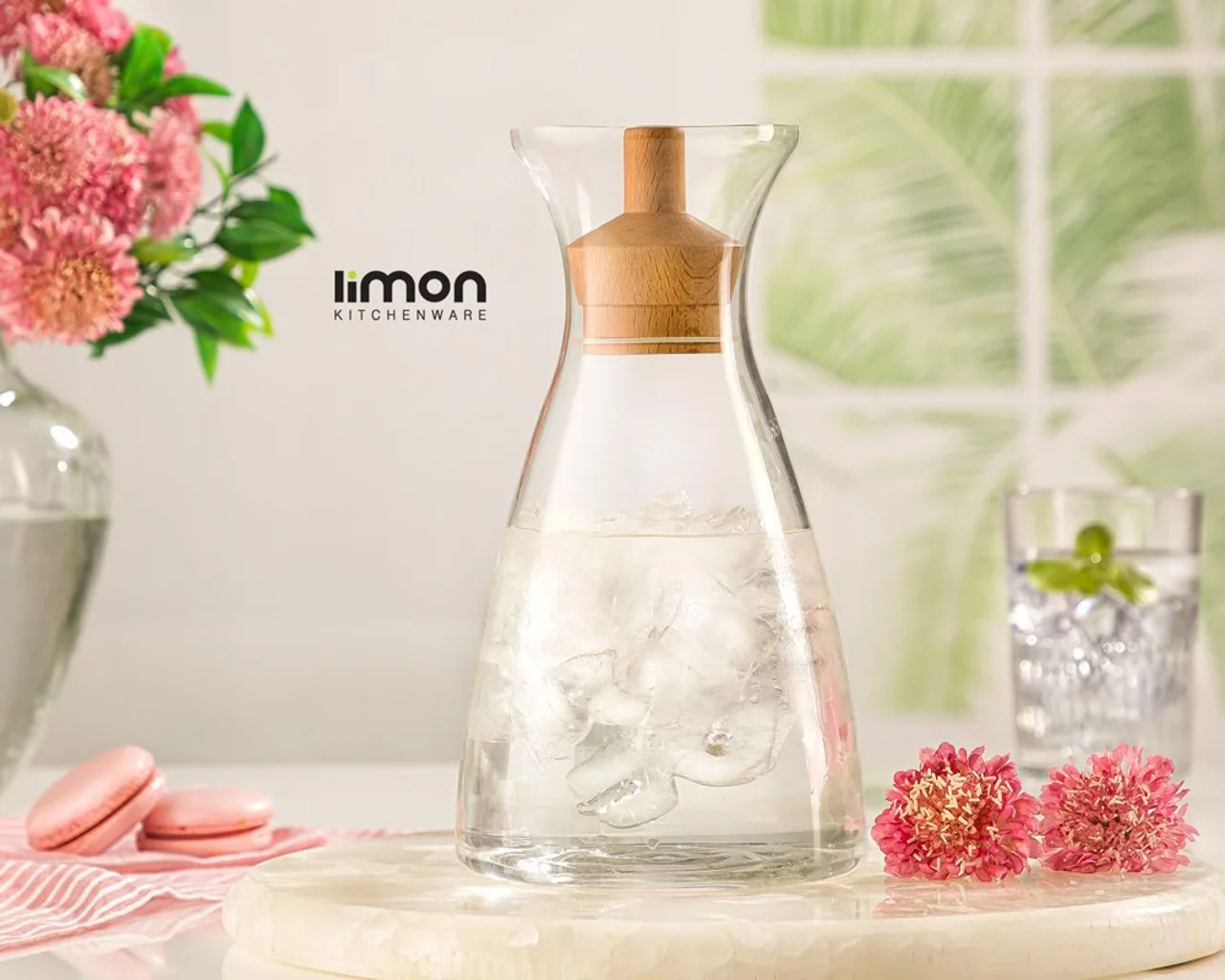 بطری آب شیشه ای درب چوبی 1 لیتر لیمون کد 2269