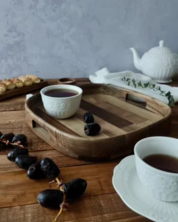 سینی چای چوبی بزرگ فنیس دسته دار اماهوم (چوب گردو) Ederra/L