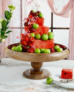 ظرف میوه پایه دار مدل گرد قطر 35cm اماهوم (چوب گردو) Fruit/Rondel-PB35
